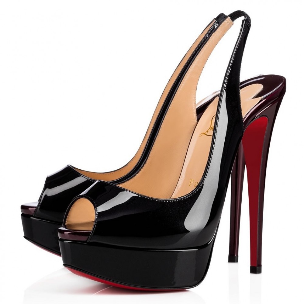 Christian Louboutin Black Patent Lady Peep Sling Pumps 130mm TDSS12303