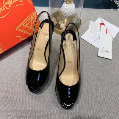 Christian Louboutin Black Patent Lady Peep Sling Pumps 130mm TDSS12303