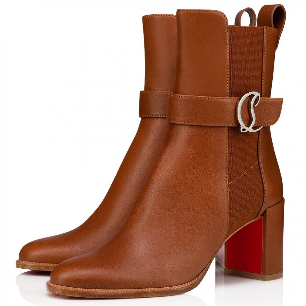 Christian Louboutin CL Chelsea Ankle Boots 70MM in Brown Leather TDSS12317