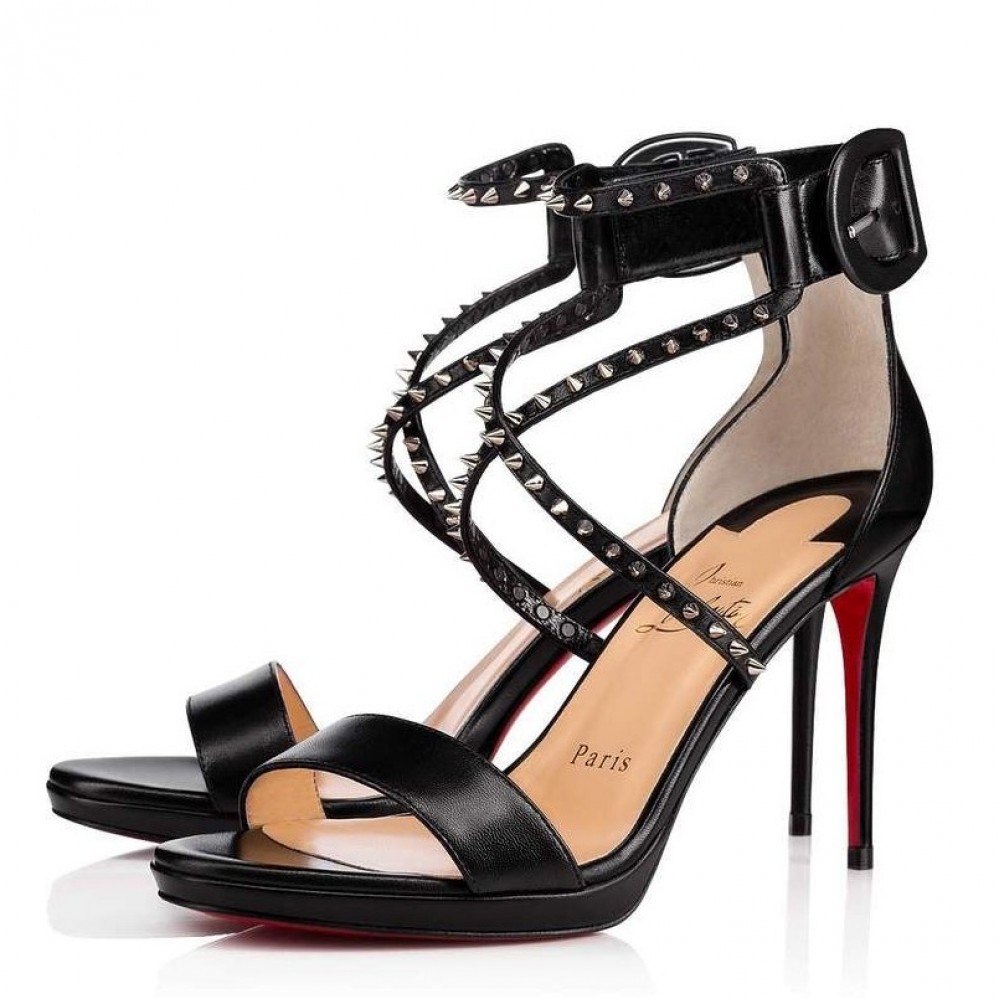 Christian Louboutin Choca Lux 100mm Sandals In Black Lambskin TDSS12314