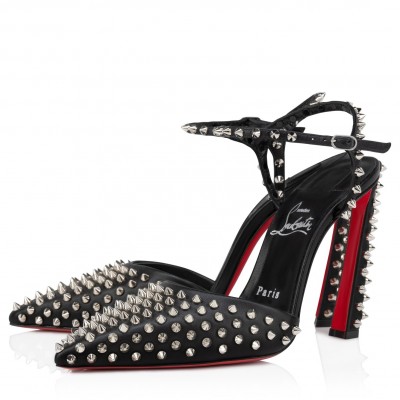 Christian Louboutin Condora Riviera Spikes 100mm Pumps in Black Lambskin TDSS12322