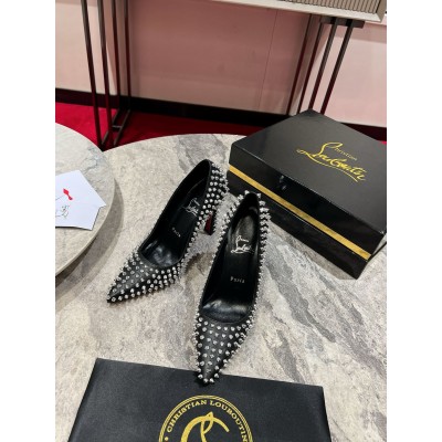 Christian Louboutin Condora Spikes 100mm Pumps in Black Lambskin TDSS12324