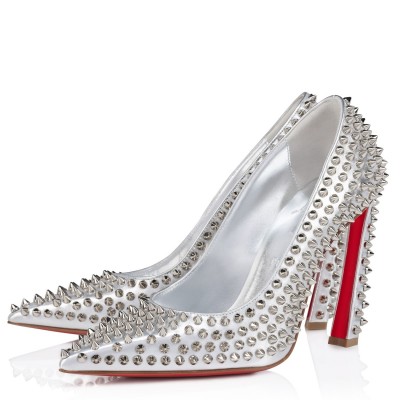 Christian Louboutin Condora Spikes 100mm Pumps in Silver Lambskin TDSS12325