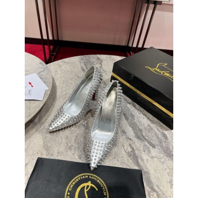 Christian Louboutin Condora Spikes 100mm Pumps in Silver Lambskin TDSS12325