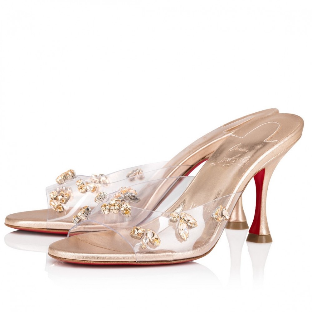 Christian Louboutin Degraqueenie 85mm Mules in Gold Leather with Crystals TDSS12330