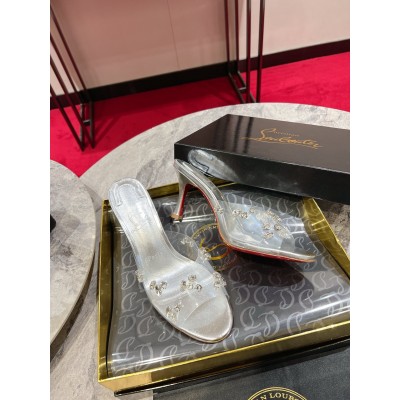 Christian Louboutin Degraqueenie 85mm Mules in Silver Leather with Crystals TDSS12331