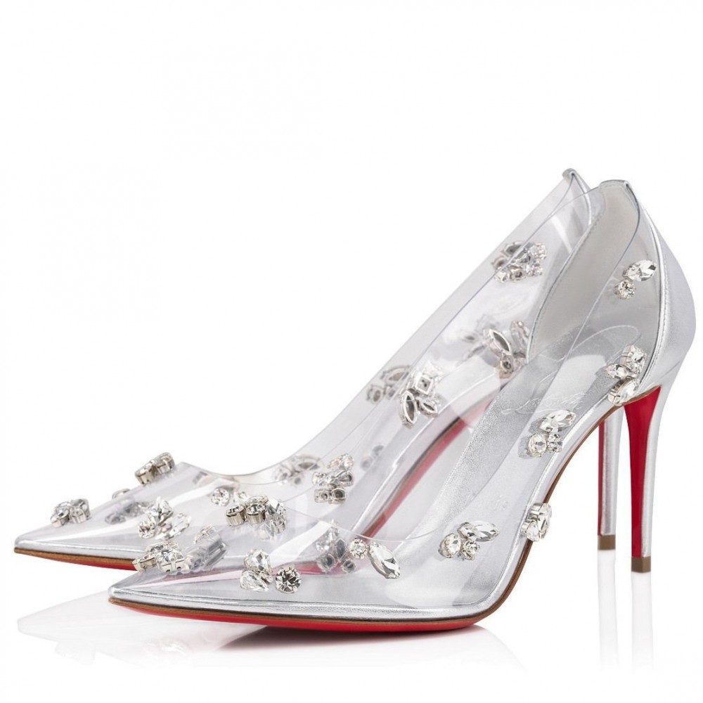 Christian Louboutin Degraqueenie 85mm Pumps in Silver Leather with Crystals TDSS12333