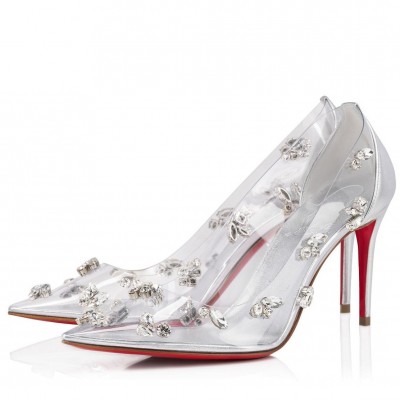 Christian Louboutin Degraqueenie 85mm Pumps in Silver Leather with Crystals TDSS12333