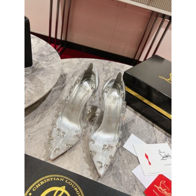 Christian Louboutin Degraqueenie 85mm Pumps in Silver Leather with Crystals TDSS12333