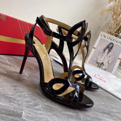 Christian Louboutin Double L 100mm Sandals In Black Patent Leather TDSS12335