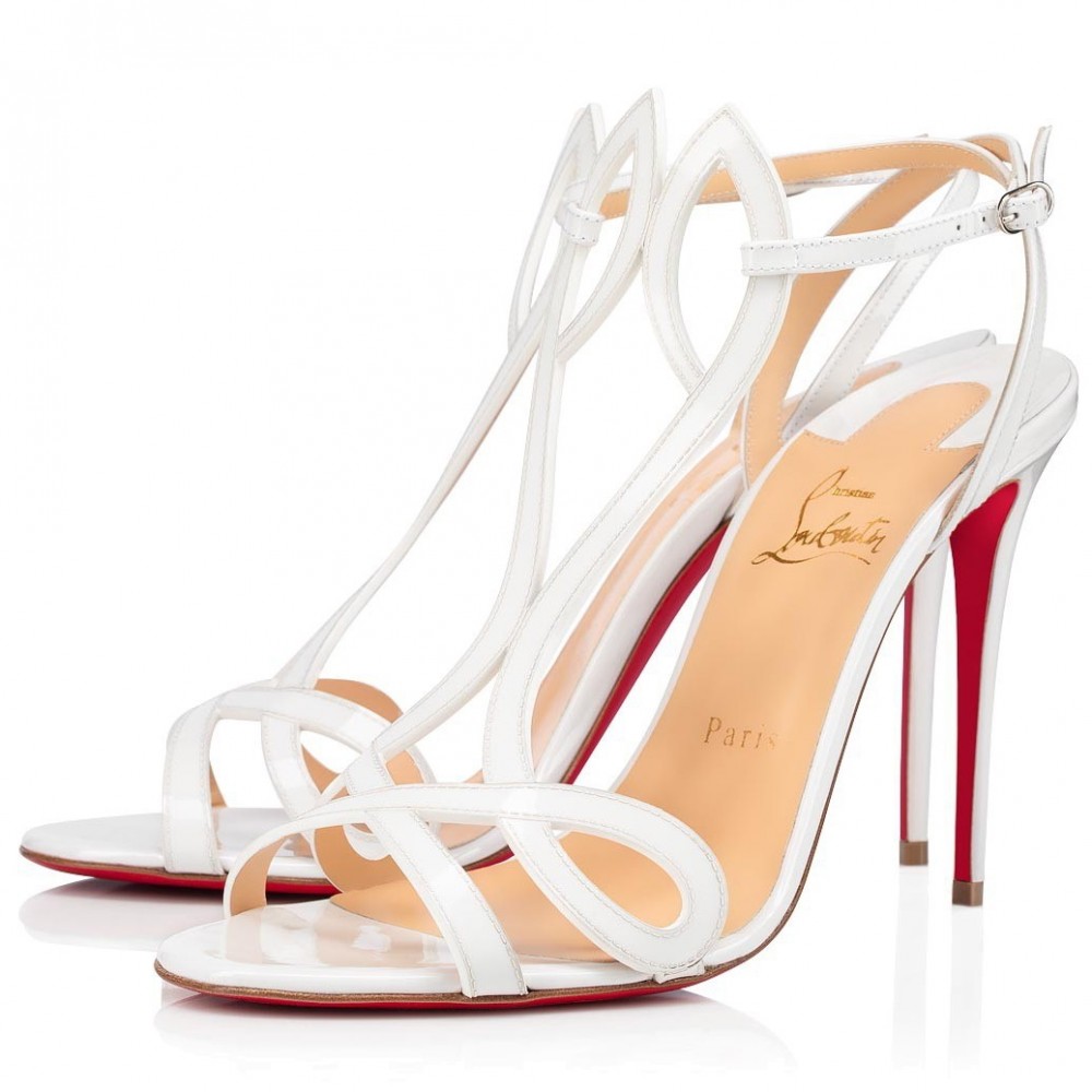 Christian Louboutin Double L 100mm Sandals In White Patent Leather TDSS12336