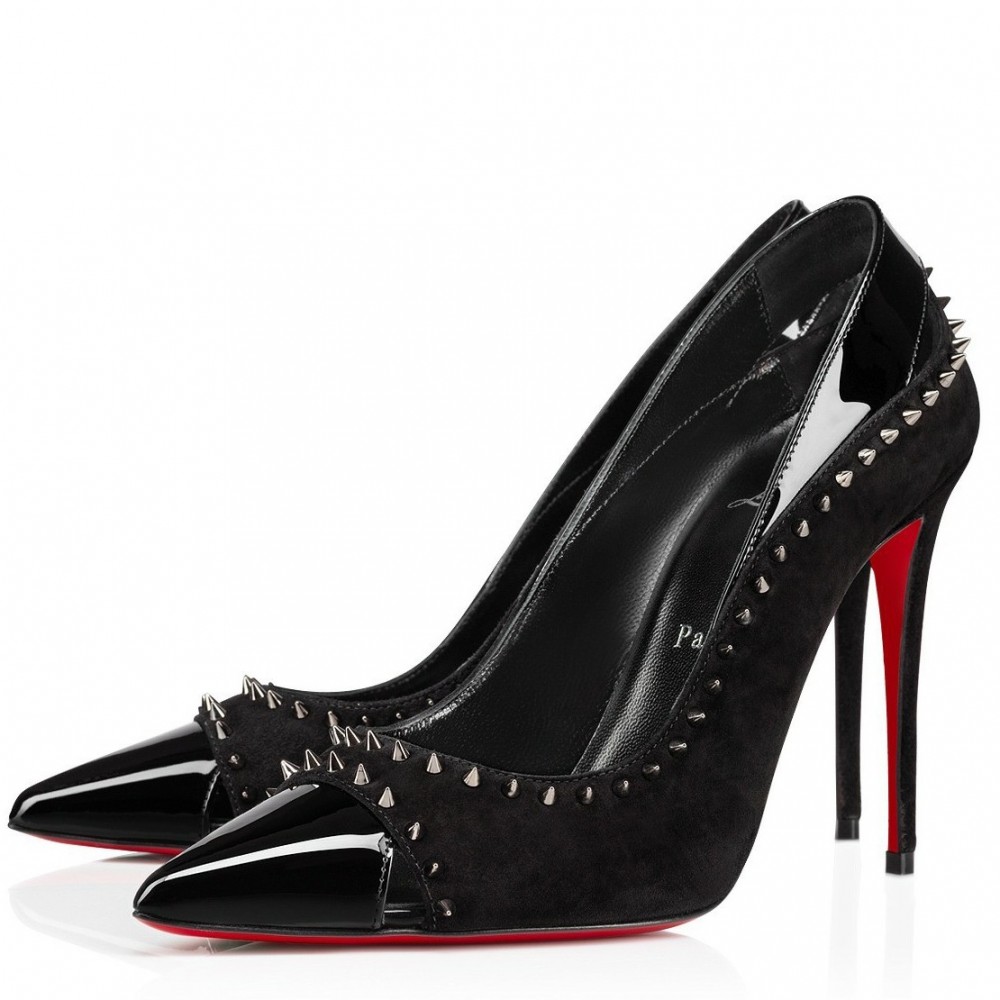 Christian Louboutin Duvette Spikes 85mm Pumps in Black Suede Leather TDSS12337