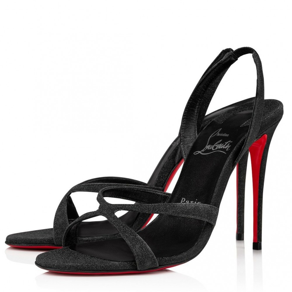 Christian Louboutin Emilie 100MM Sandals In Black Glittered Leather TDSS12338