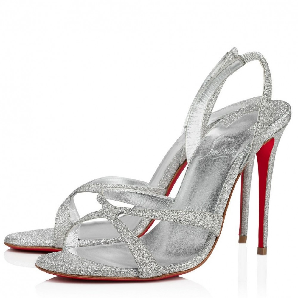 Christian Louboutin Emilie 100MM Sandals In Silver Glittered Leather TDSS12339