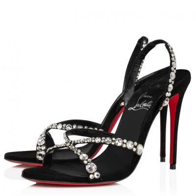 Christian Louboutin Emilie Strass 100MM Sandals In Black Veau Velours TDSS12340