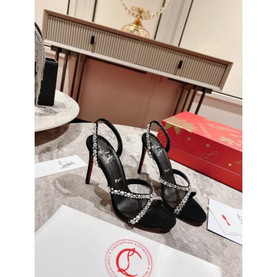 Christian Louboutin Emilie Strass 100MM Sandals In Black Veau Velours TDSS12340