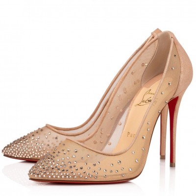 Christian Louboutin Follies Strass Pumps 100mm In Nude Mesh TDSS12342