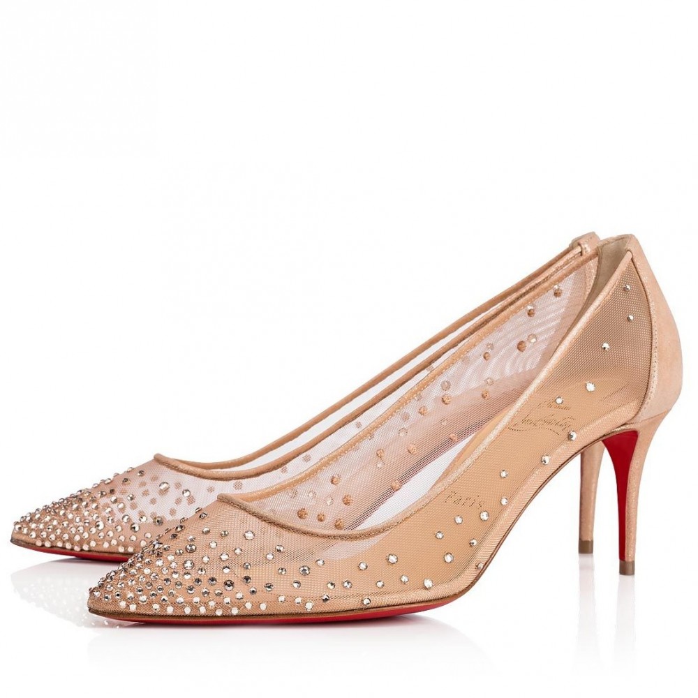 Christian Louboutin Follies Strass Pumps 70mm In Nude Mesh TDSS12343