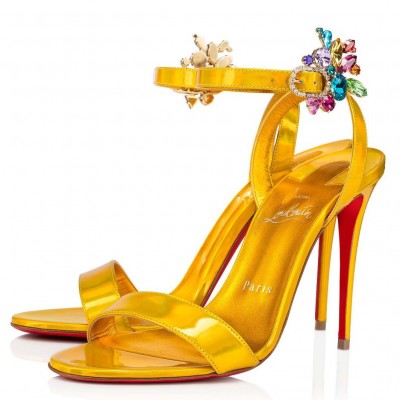 Christian Louboutin Goldie Joli 100mm Sandals In Gold Patent Leather TDSS12346