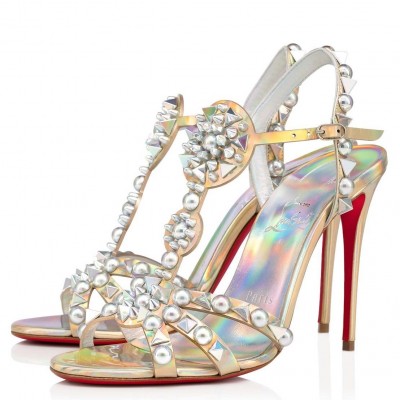 Christian Louboutin Goldora 100mm Silver Sandals with Spikes TDSS12350