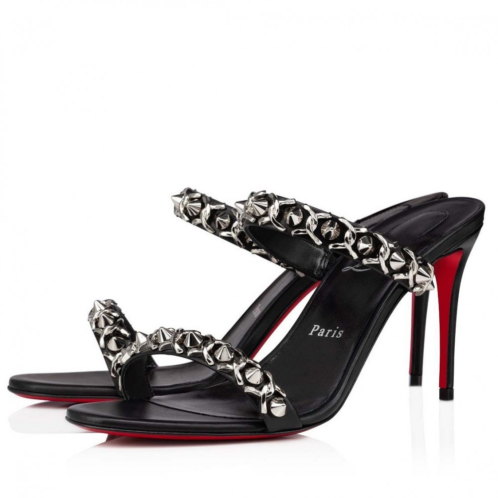 Christian Louboutin Just Chain 85mm Sandals In Black Leather TDSS12355