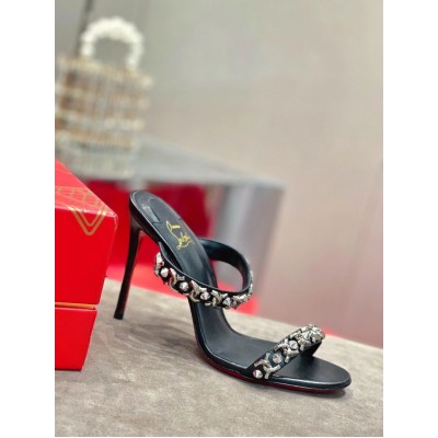 Christian Louboutin Just Chain 85mm Sandals In Black Leather TDSS12355