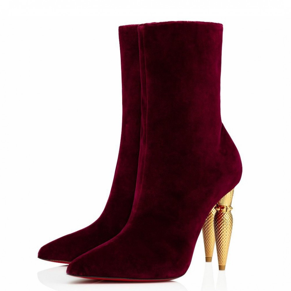 Christian Louboutin Lipbooty 100mm Ankle Boot In Red Velvet TDSS12361