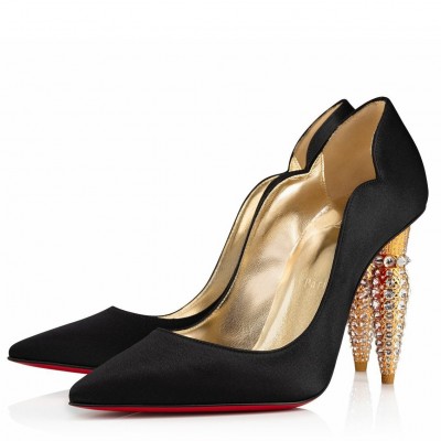 Christian Louboutin Lipstrass Pumps 100mm In Black Satin TDSS12367