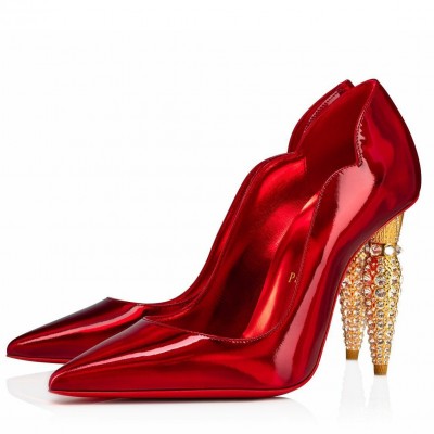 Christian Louboutin Lipstrass Pumps 100mm In Red Patent Leather TDSS12368