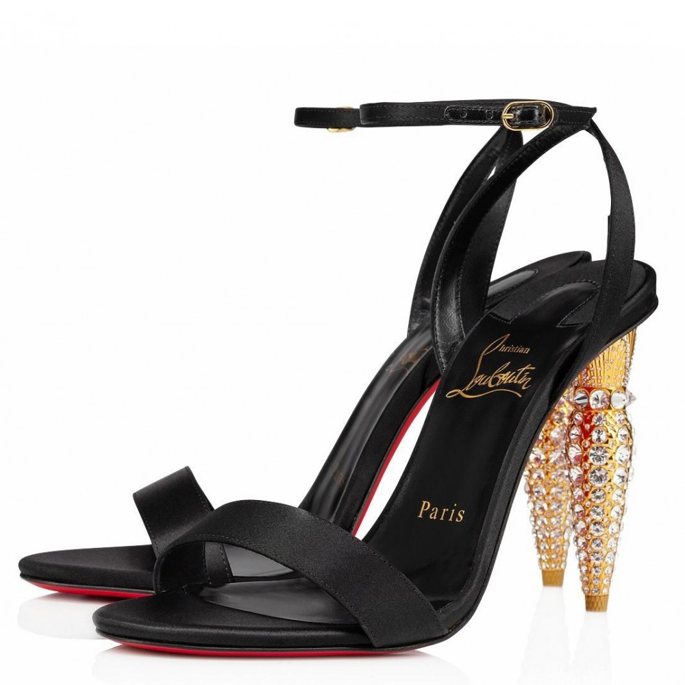 Christian Louboutin Lipstrass Queen Sandals 100mm In Black Satin TDSS12369