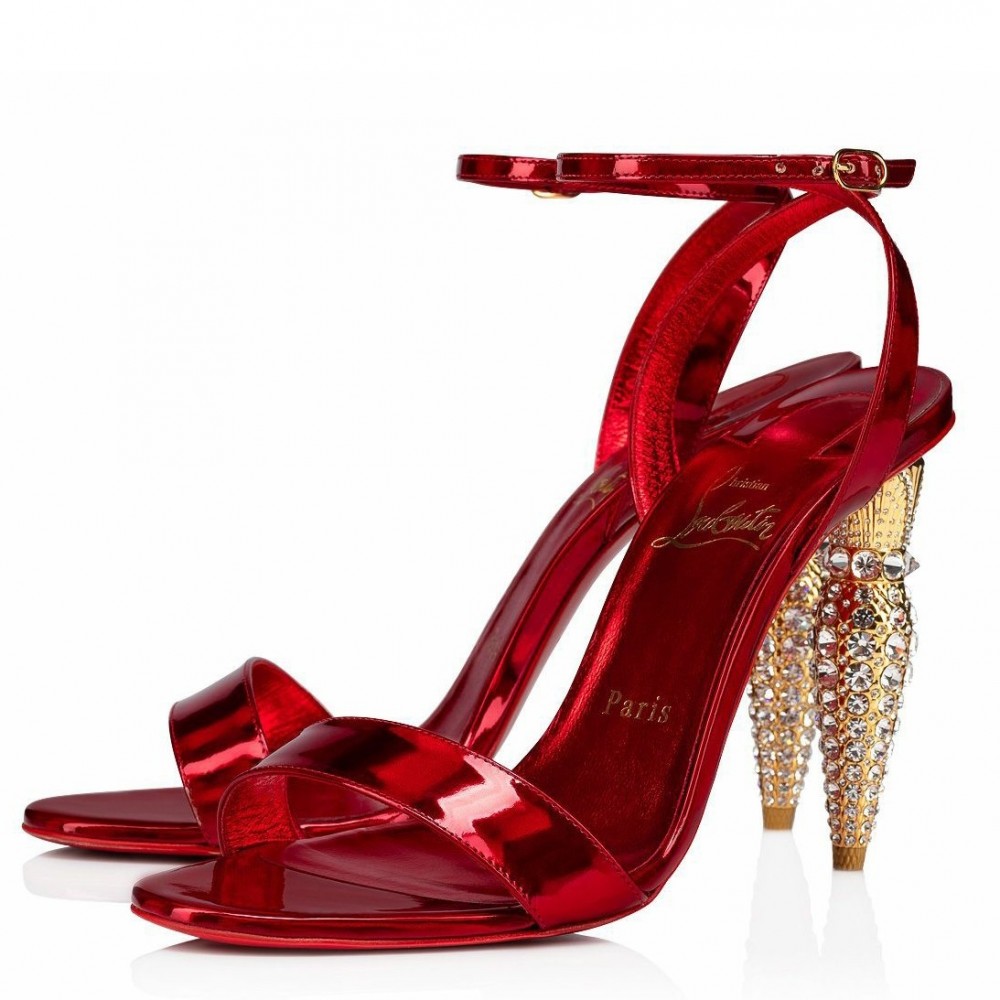 Christian Louboutin Lipstrass Queen Sandals 100mm In Red Patent Leather TDSS12370