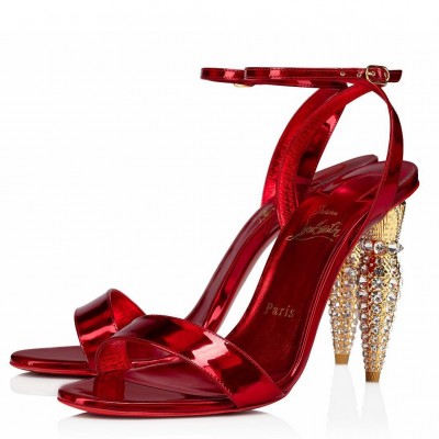 Christian Louboutin Lipstrass Queen Sandals 100mm In Red Patent Leather TDSS12370