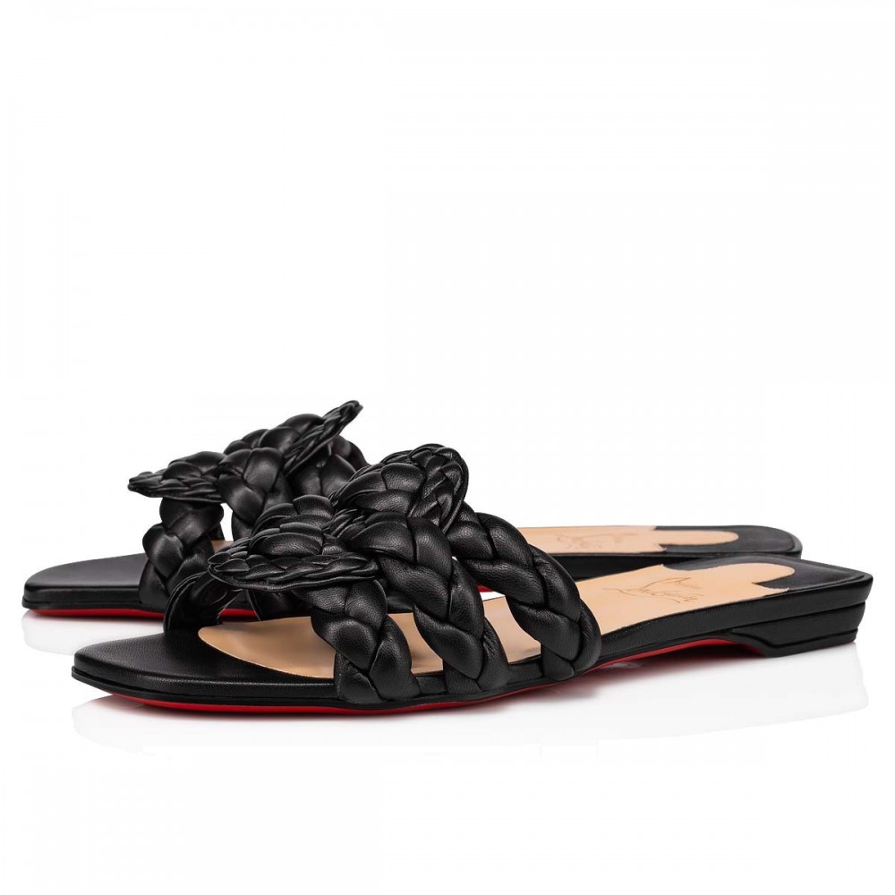 Christian Louboutin Marmela Flat Sandals In Black Lambskin TDSS12378