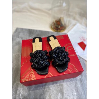 Christian Louboutin Marmela Flat Sandals In Black Lambskin TDSS12378