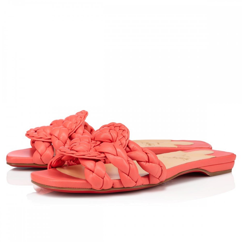 Christian Louboutin Marmela Flat Sandals In Orange Lambskin TDSS12379