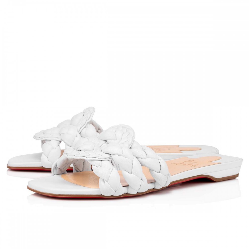 Christian Louboutin Marmela Flat Sandals In White Lambskin TDSS12380