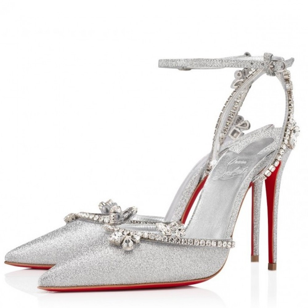 Christian Louboutin Marykate Queen 100MM Pumps In Silver Glittered TDSS12381