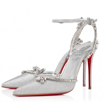 Christian Louboutin Marykate Queen 100MM Pumps In Silver Glittered TDSS12381