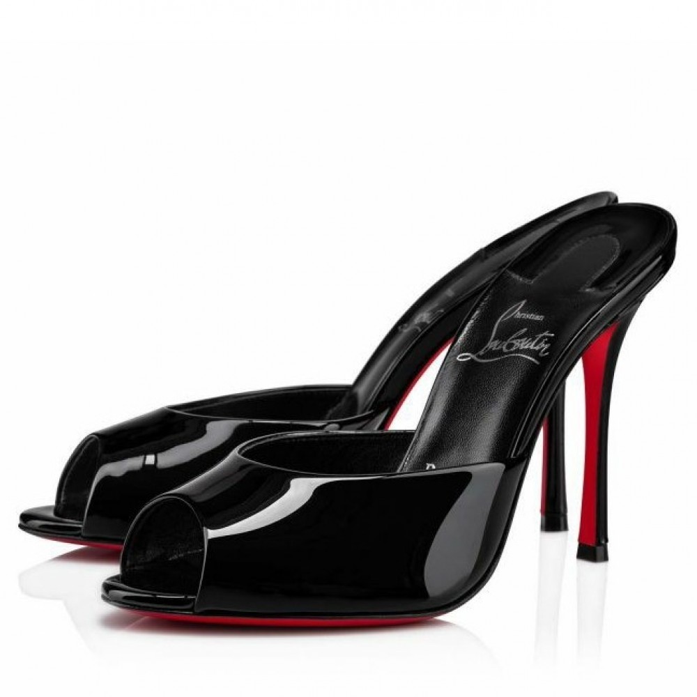 Christian Louboutin Me Dolly 100mm Mules In Black Patent Leather TDSS12384