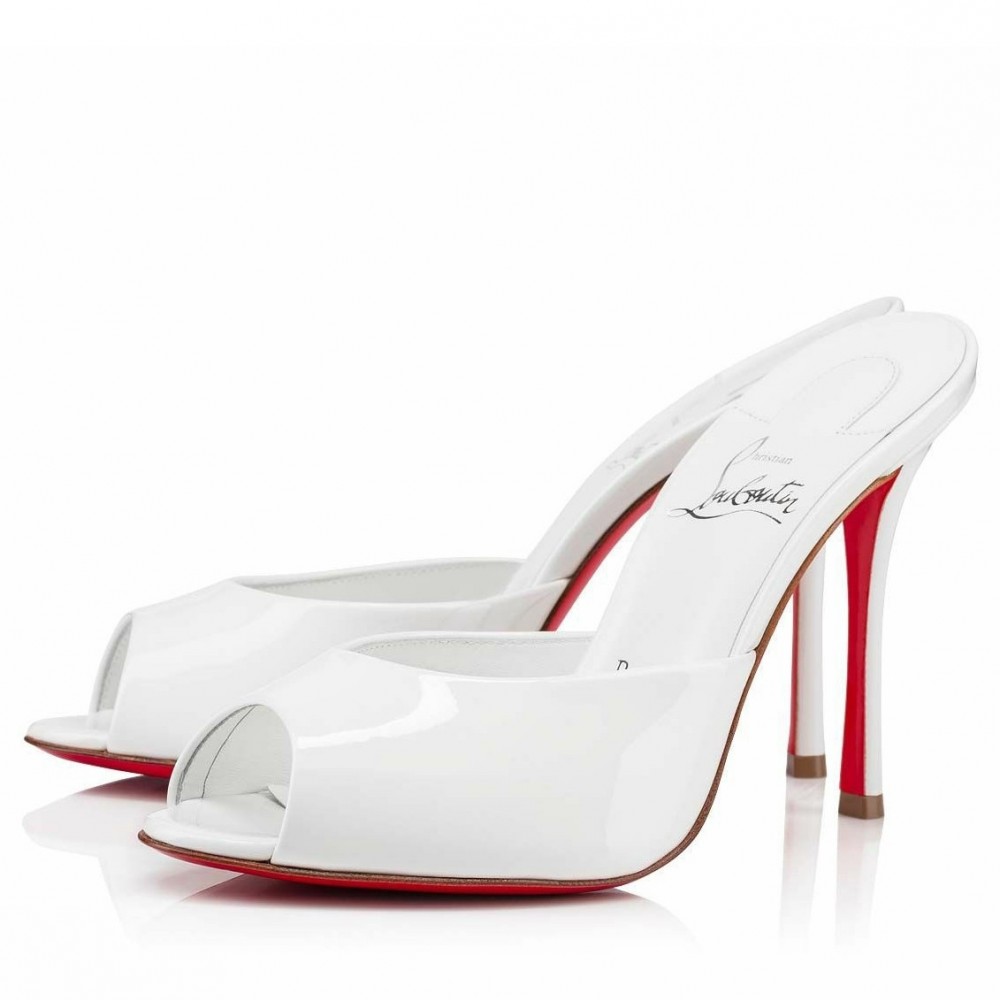 Christian Louboutin Me Dolly 100mm Mules In White Patent Leather TDSS12385