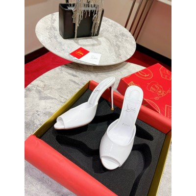 Christian Louboutin Me Dolly 100mm Mules In White Patent Leather TDSS12385