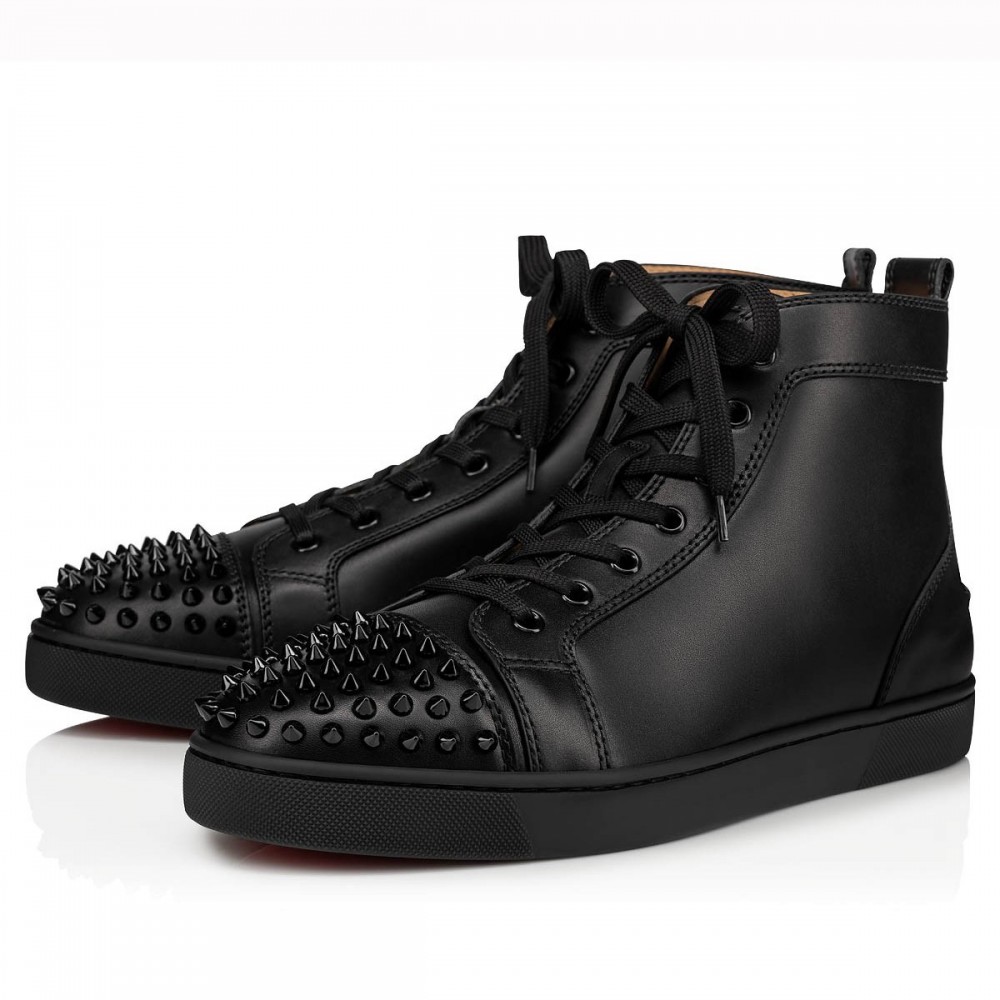 Christian Louboutin Lou Spikes Flat Sneakers In Black Leather TDSS12388