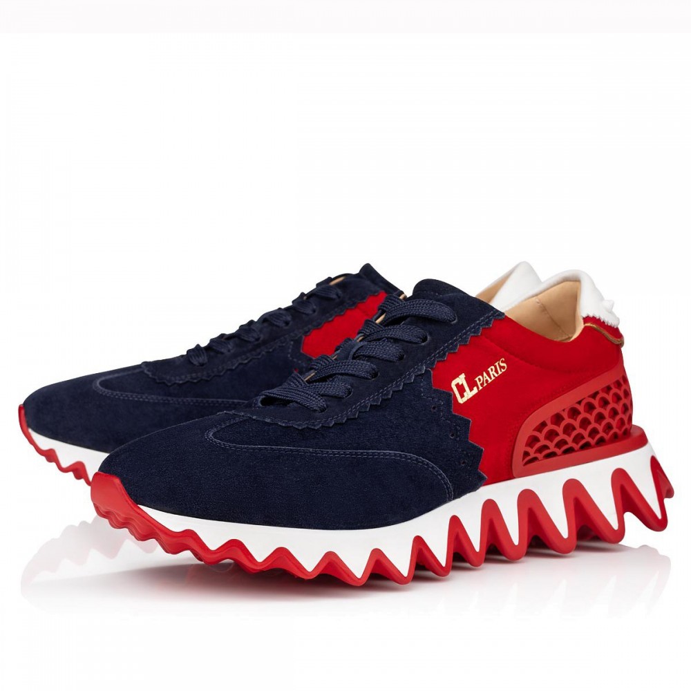 Christian Louboutin Loubishark Sneakers In Blue/Red Suede TDSS12390