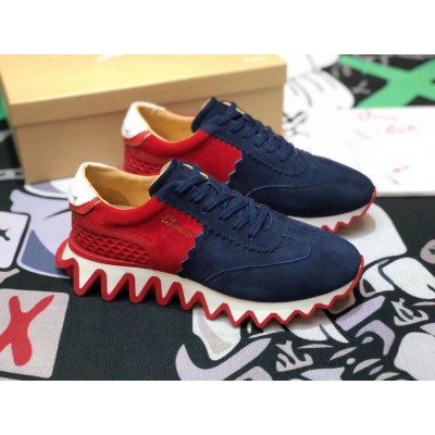 Christian Louboutin Loubishark Sneakers In Blue/Red Suede TDSS12390