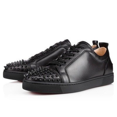 Christian Louboutin Louis Junior Spikes Flat Sneakers In Black Leather TDSS12396