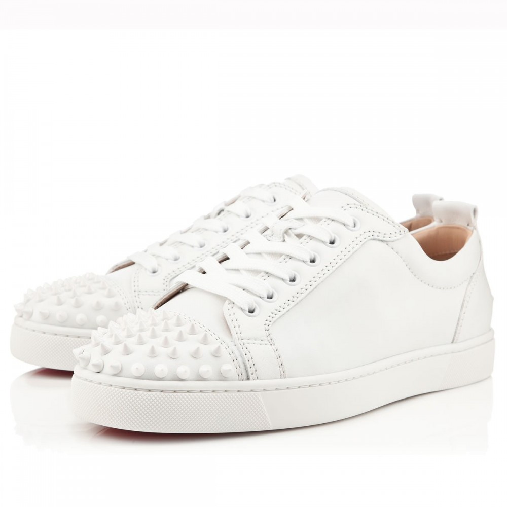 Christian Louboutin Louis Junior Spikes Flat Sneakers In White Leather TDSS12397