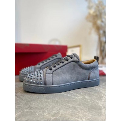 Christian Louboutin Louis Junior Spikes Orlato Flat Sneakers Grey TDSS12399