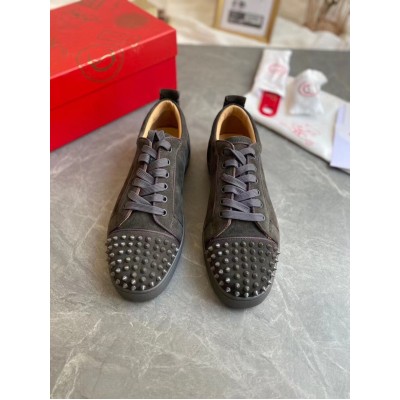 Christian Louboutin Louis Junior Spikes Orlato Flat Sneakers Olive TDSS12400