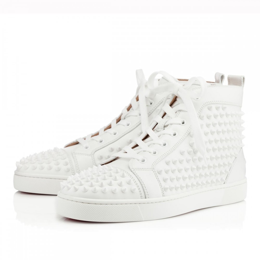 Christian Louboutin Louis Spikes Flat Sneakers In White Leather TDSS12404