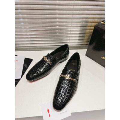 Christian Louboutin MJ Moc Loafers in Black Crocodile Embossed Leather TDSS12407